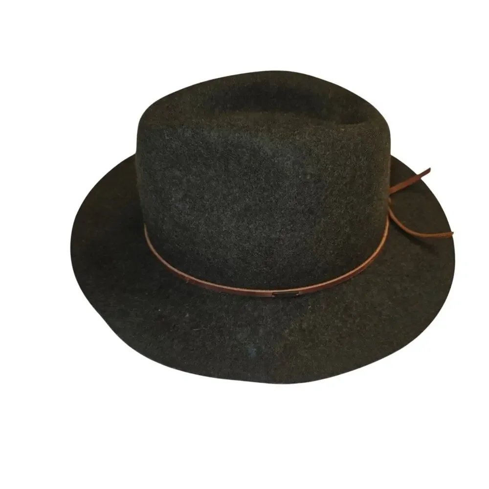 BRIXTON Wool Fedora Hat Leather Band 00212 M 7 1/4 (58 cm) -- Moss Green Western